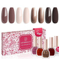 AZUREBEAUTY Nail Polish Set, Fall Winter Brown Glitter 4 Colors Nail Lacquer for Fragile Nail with High Shine Fast Dry Top Coat