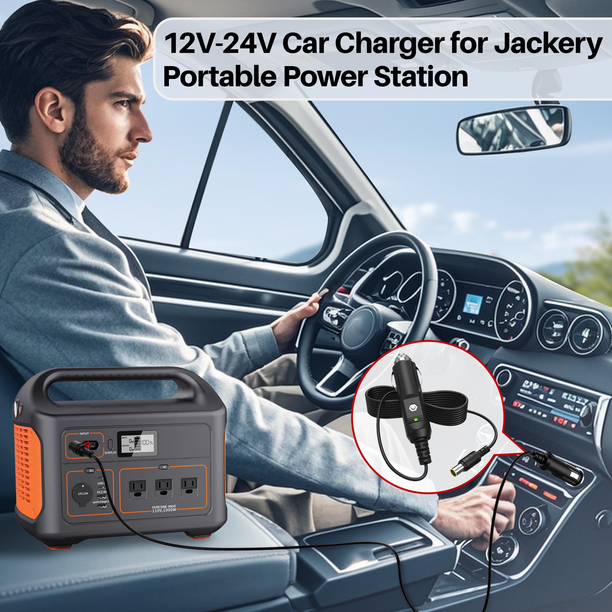 Charger for Jackery Portable Power Station Explorer 12V-24V Car Charger