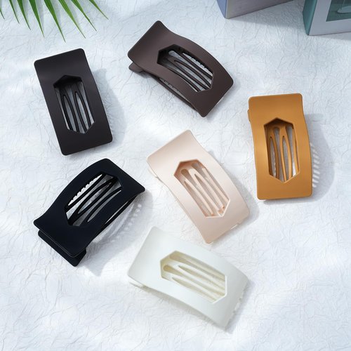 Mesovor 6 Pack Flat Claw Clips for Women, Strong Hold French Flat Hair Clips for Thick Thin Hair | 3.94" Nonslip Large Square Lay Flat Hairclips (Neutral Matte)