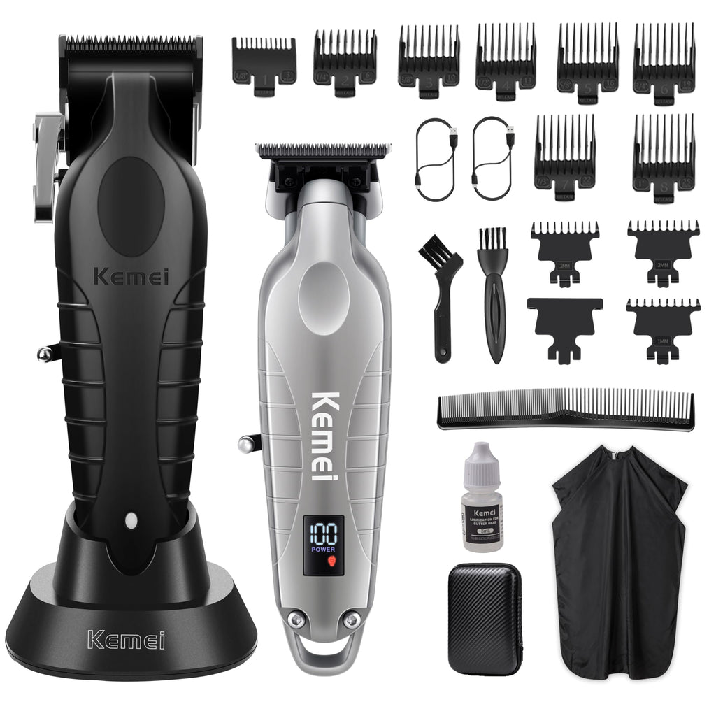 KEMEI Hair Clippers for Men, Professional Clipper and Trimmers Set, Cordless Zero Gap Trimmer for Men with LED Display, 11 Guide Combs