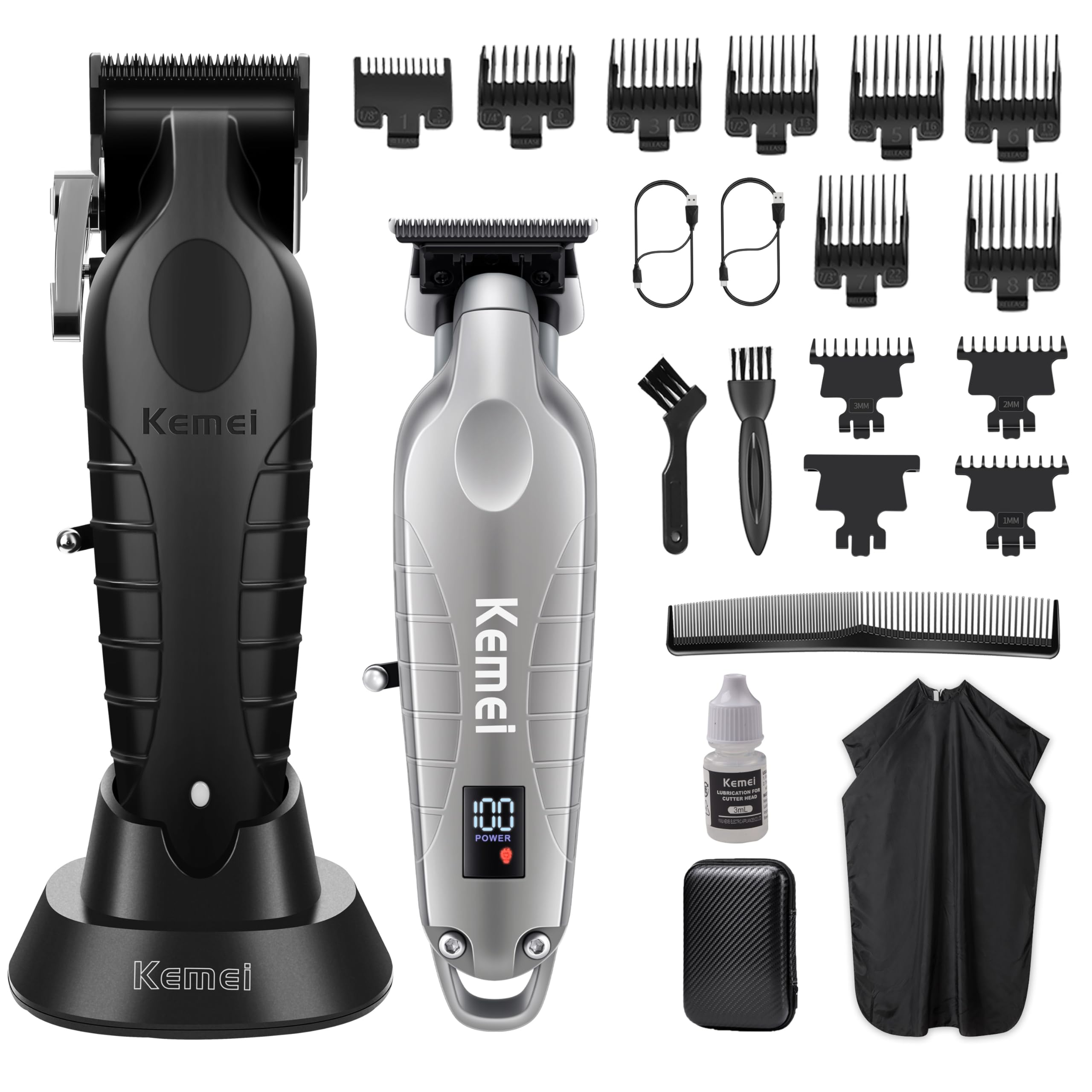 KEMEI Hair Clippers for Men, Professional Clipper and Trimmers Set, Cordless Zero Gap Trimmer for Men with LED Display, 11 Guide Combs