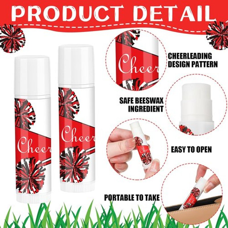 Suttmin 24 Pcs Cheer Lip Balm Bulk Cheer Teams Camp Gifts Pom Pom Leaders Party Favors Gear Lip Balm Valentine's Day Gift for Competitive Party Guest Supplies(Red)