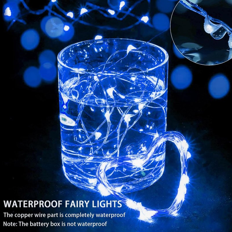 Blue Fairy Lights by [Brand Name] - 50 Pack 7Ft 20 LED Twinkle String Lights | Battery Operated & Waterproof for Weddings, Parties, & Holidays