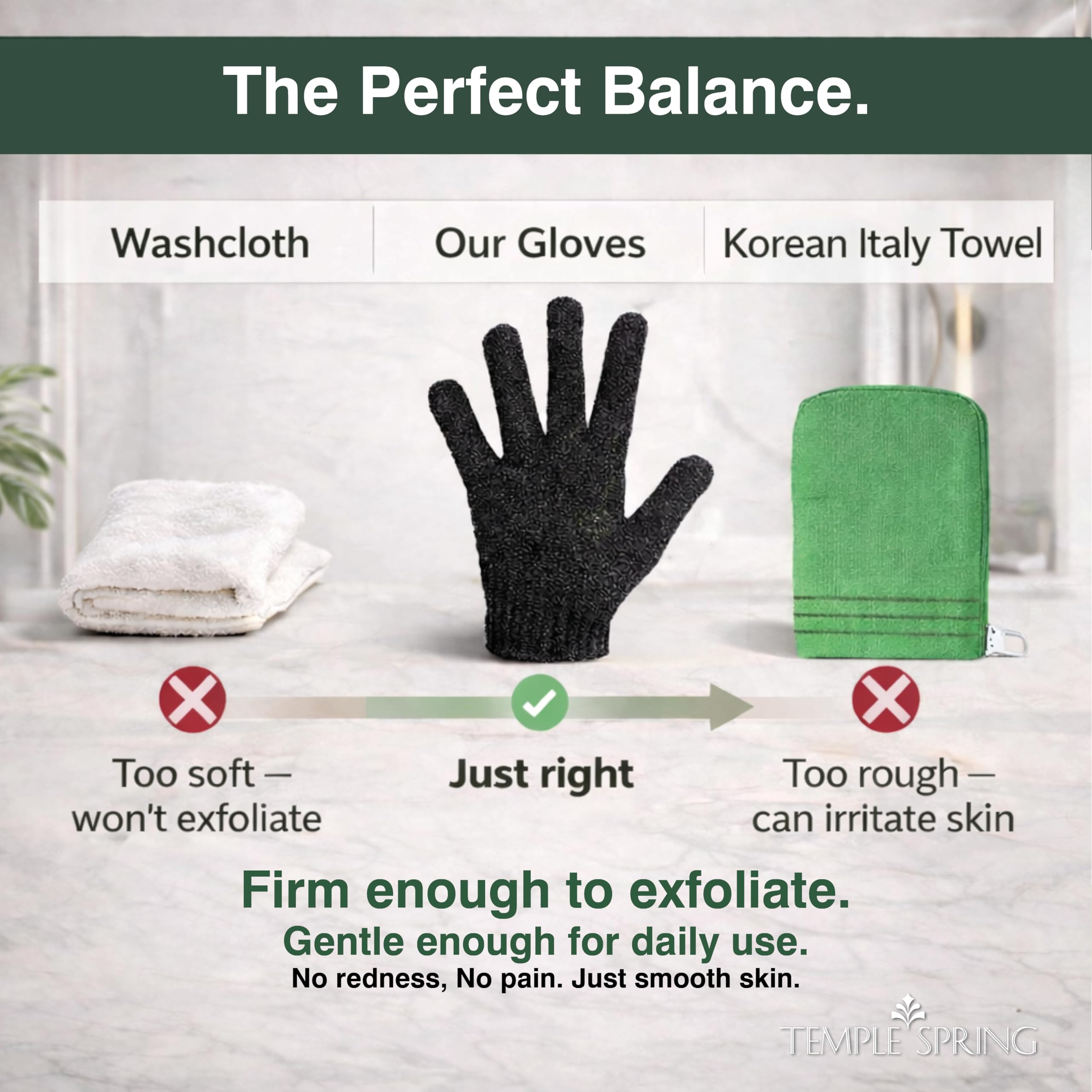 Temple Spring Shower Gloves Exfoliating for Women – Natural Textured Rayon Bamboo Exfoliating Glove with Thicker Weave for Deep Cleansing, Dead Skin Removal & Smooth Radiant Skin (1 Pair, Mustard)