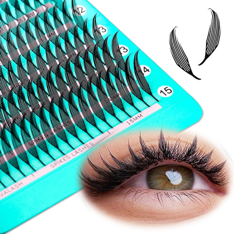 VAVALASH Premade Anime Chunk Lash Extensions,Comic Spire Lashes 0.07 C/D Curl, Matte Black Manga Lash Look Eyelash Extensions,Professional Salon Use Premade Spire Lashes(0.07-D-8-15mm)