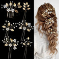 Mulzile 6 Pieces Bridal Wedding Hair Pins Gold Leaf Hair Pins Clips Crystal Pearl Flower Headpiece Vintage Wedding Hair Accessories for Brides Bridesmaids Women Girls