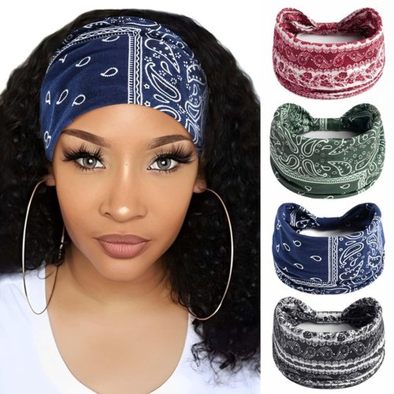STGDAK Paisley Bandana Headbands Wide Boho Head Bands For Women Fashion Hair Wraps Elastic Turban Knotted Head Scarf Cotton Hair Band Soft Sweatband Non Slip Headband For Women Girls Yoga Workout