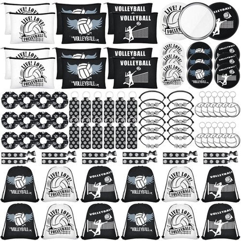 Dansydaisy 96 Pcs Volleyball Party Favors Include 12 Volleyball Cosmetic Bag 12 Drawstring Backpack 12 Hair Scrunchies 12 Hair Ties 12 Bracelets 12 Compact Mirror 12 Keychain 12 Lipstick Holder