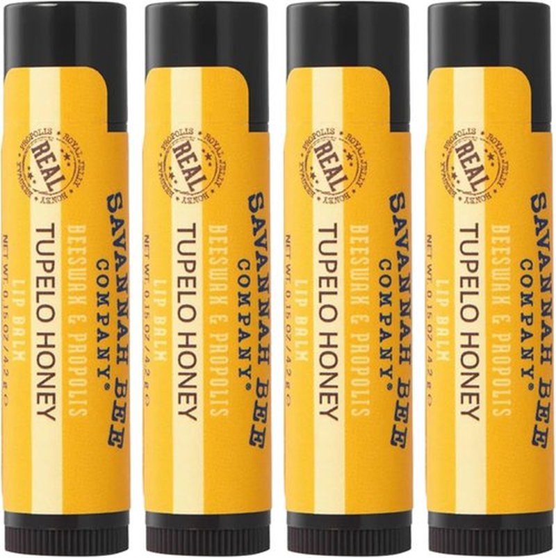 Savannah Bee Company Natural Tupelo Honey Lip Balm - Moisturizing Beeswax Formula, 0.15 oz (Pack of 4)