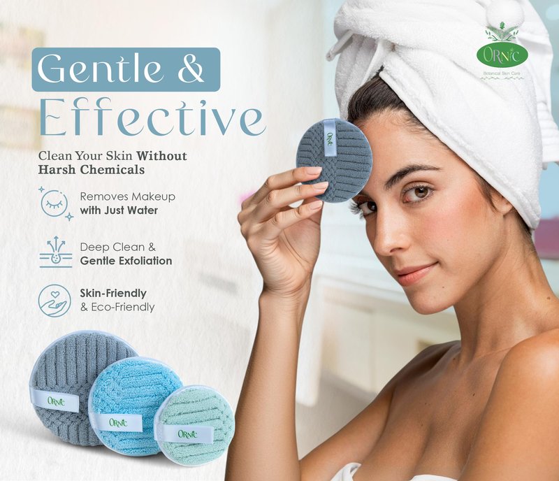 Ornic Reusable Makeup Remover Pads – Ultra-Soft Microfiber Face Pads – Eco-Friendly Facial Cleansing Discs for All Skin Types – 3 Sizes for Full Face & Eyes