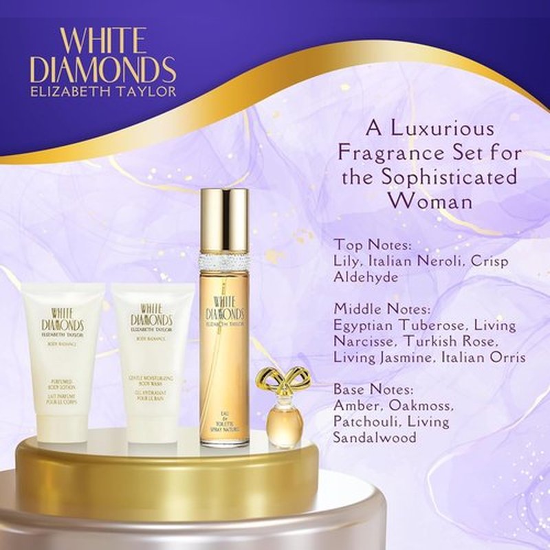 Elizabeth Taylor White Diamonds Perfume Gift Set - 4 Piece EDT Collection | 1.7 Ounce
