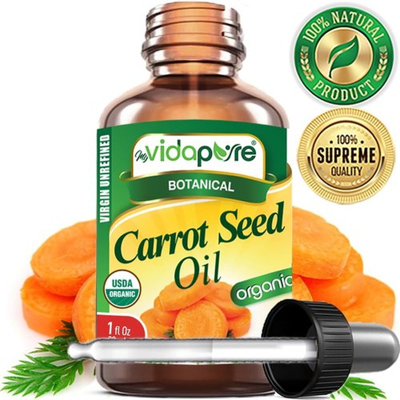 MYVIDAPURE Organic CARROT SEED OIL Certified Organic WILD GROWTH Daucus Carota RAW 100% Pure VIRGIN UNREFINED Undiluted for Skin, Face, Hair, Lip and Nail Care (1 Fl Oz)