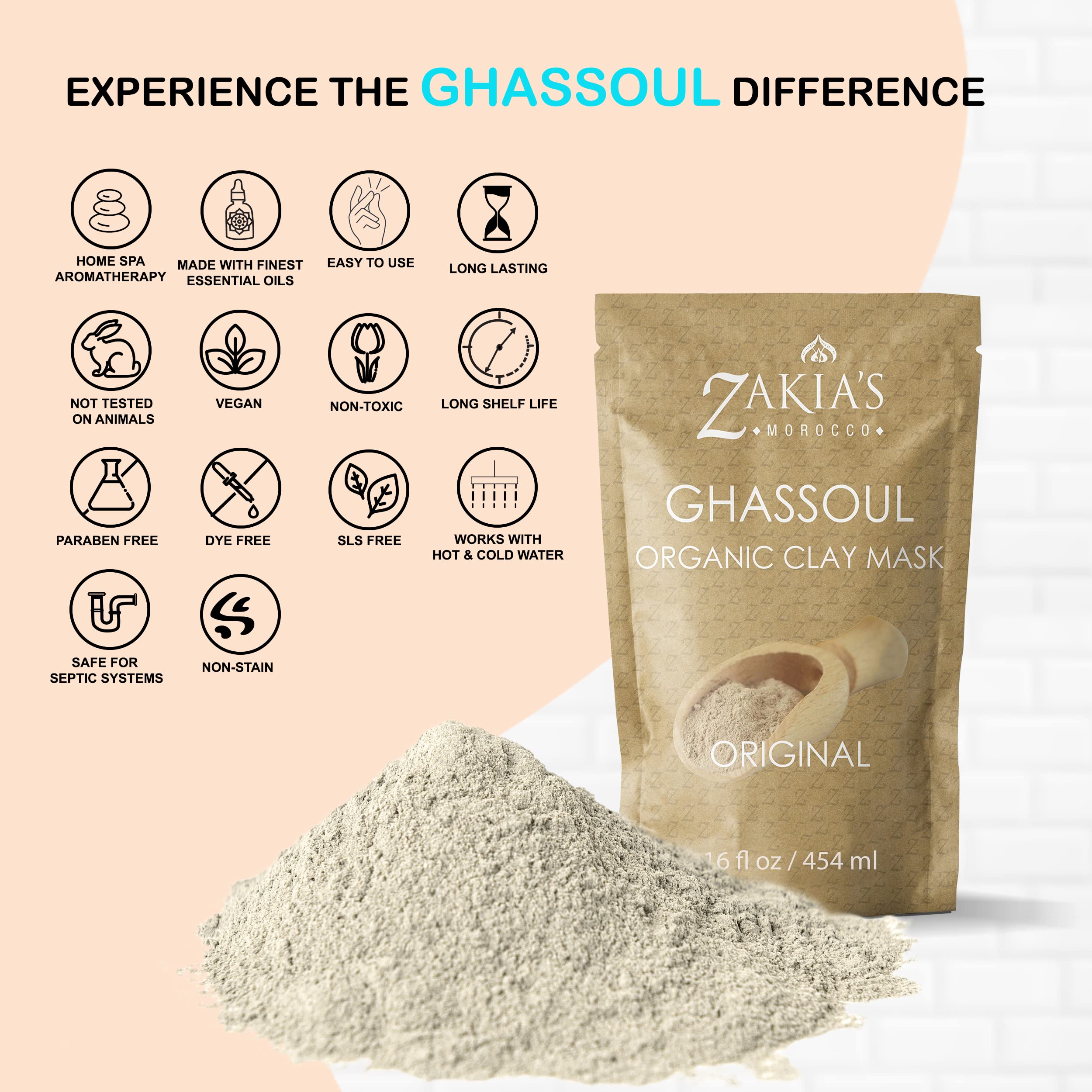 Moroccan Rhassoul Clay Mask - Organic Natural Facial and Body Clay Mask - 1 lb
