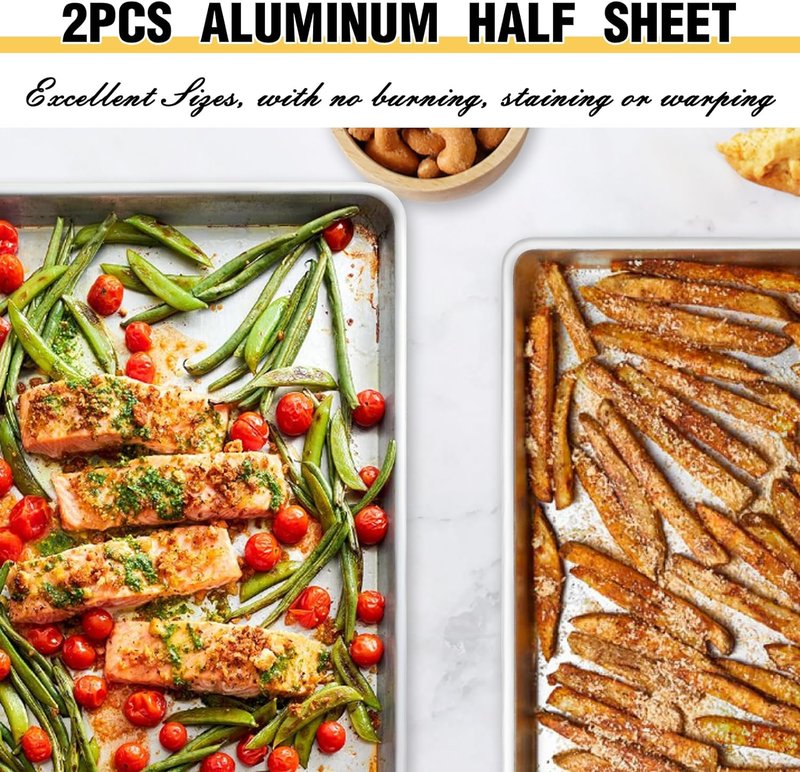 Umite Chef Baking Sheet Pan Set - Commercial Quality Aluminum Cookie Sheets | 3-Piece Half/Quarter/Jelly Roll Pans