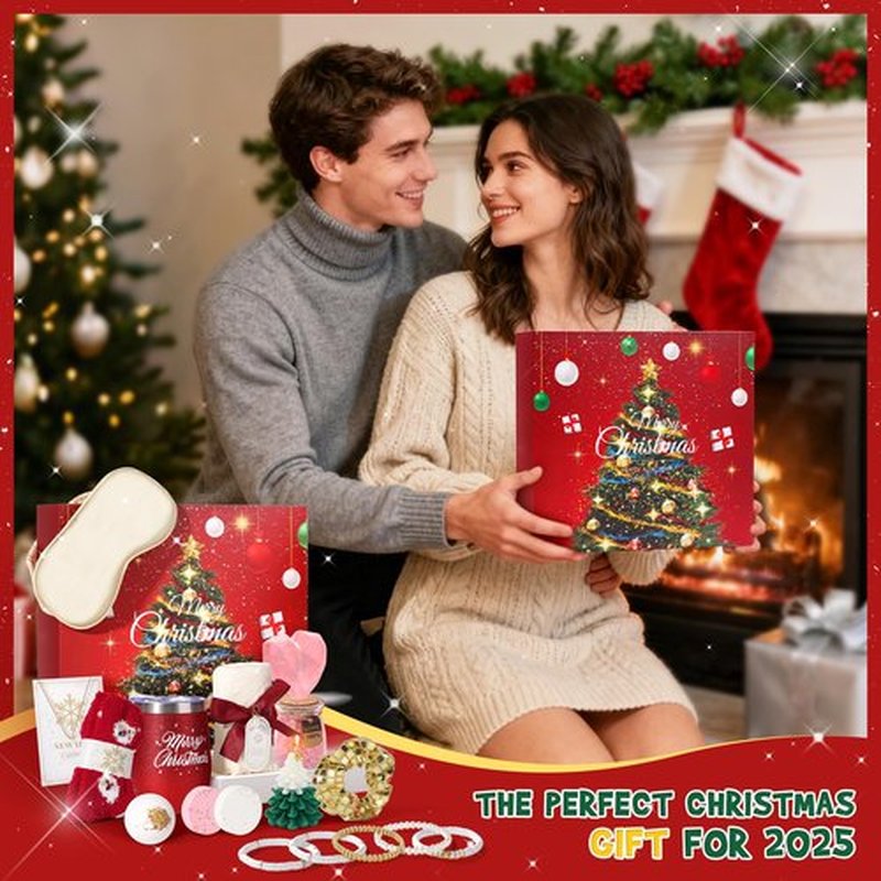 Joyliss Christmas Gift Baskets for Women, Christmas Advent Calendars 2025 for Adult Women and Teen Girls, Luxury Spa Self Care Christmas Gifts Basket Countdown Calendar for Mom Wife Girlfriend Red