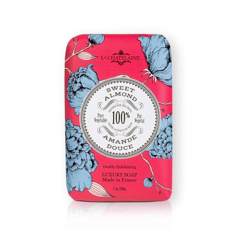 La Chatelaine Luxury Exfoliating Bar Soap - Natural Shea Formula, Sweet Almond, 7 oz