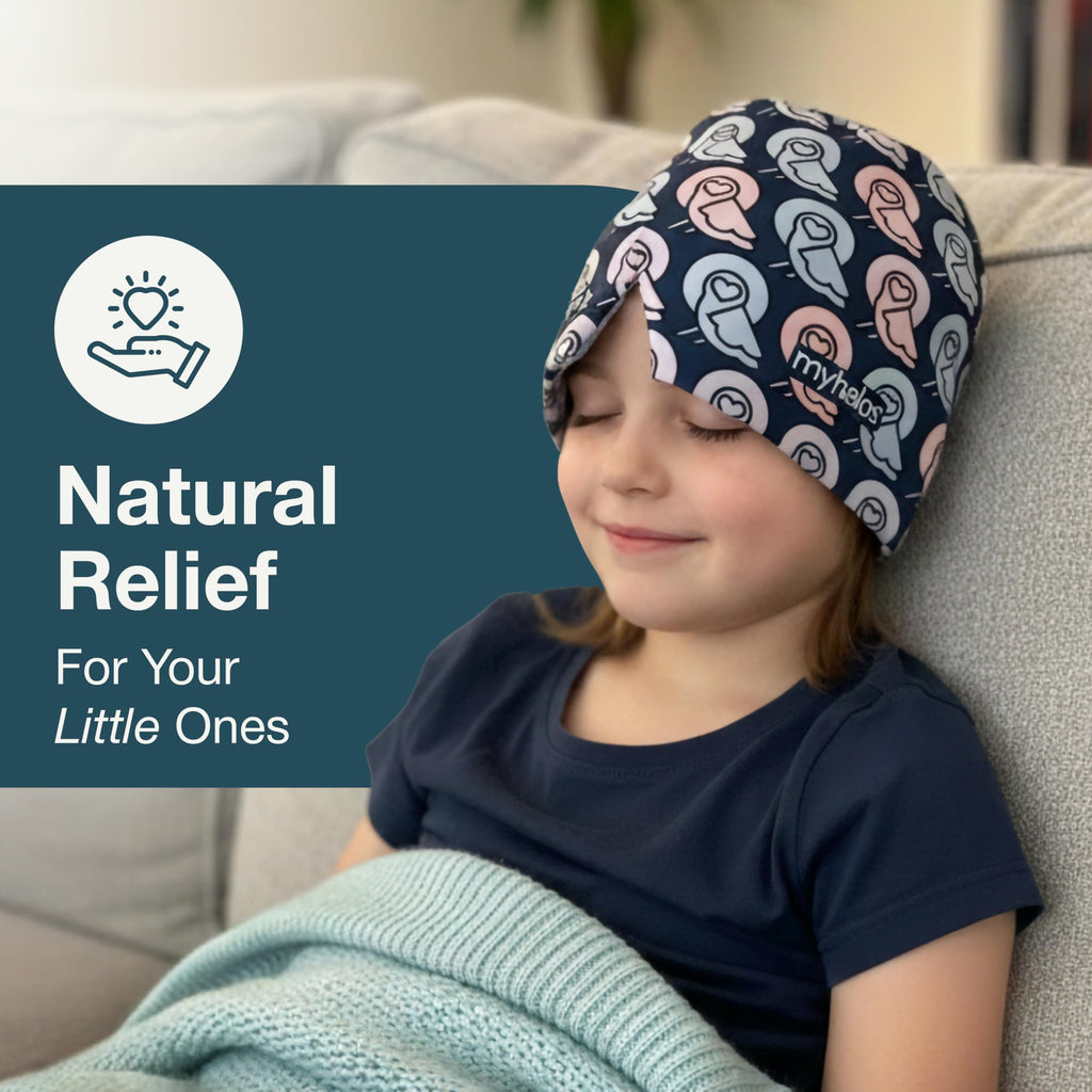 MyHalos® Children's Migraine Relief Cap - Kids Headache Relief for Fever, Bumps & Bruises - Cooling Gel Headache Ice Pack - Ice Pack Hat for Boo Boos - Cold Head Wrap (Multicolor)