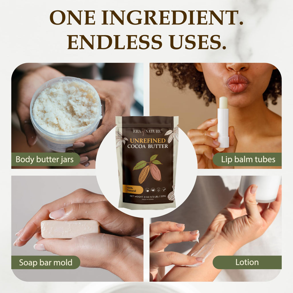 era of nature Organic Unrefined Raw Mango Body Butter Block 16oz - Moisturizing Mango Seed Raw Butter Bar for Skin & Hair, DIY Lip Balm Base, Cream, Soap & Lotion Making Supplies, Personal Skincare