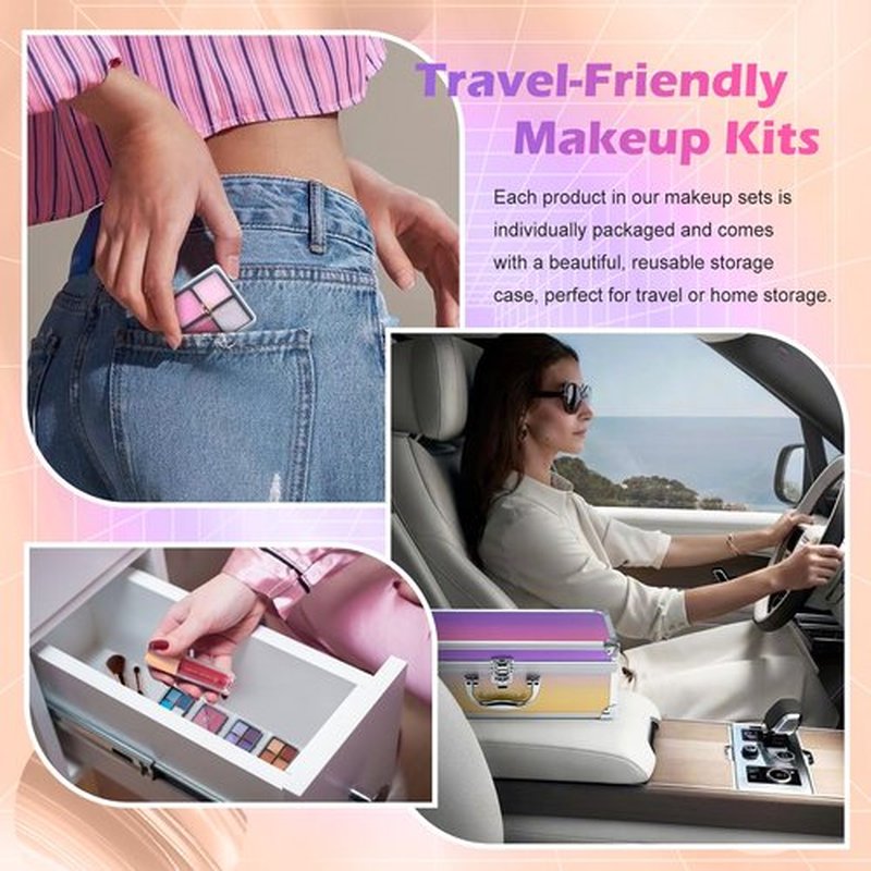 Color Nymph Girls Makeup Kit for Teen | Full Starter Cosmetics Makeup Set With Train Case | Included 32 Colors Eyeshadow, Bronzer, Contour Powder, Blush, Highlighter, Lip Gloss (Pink)