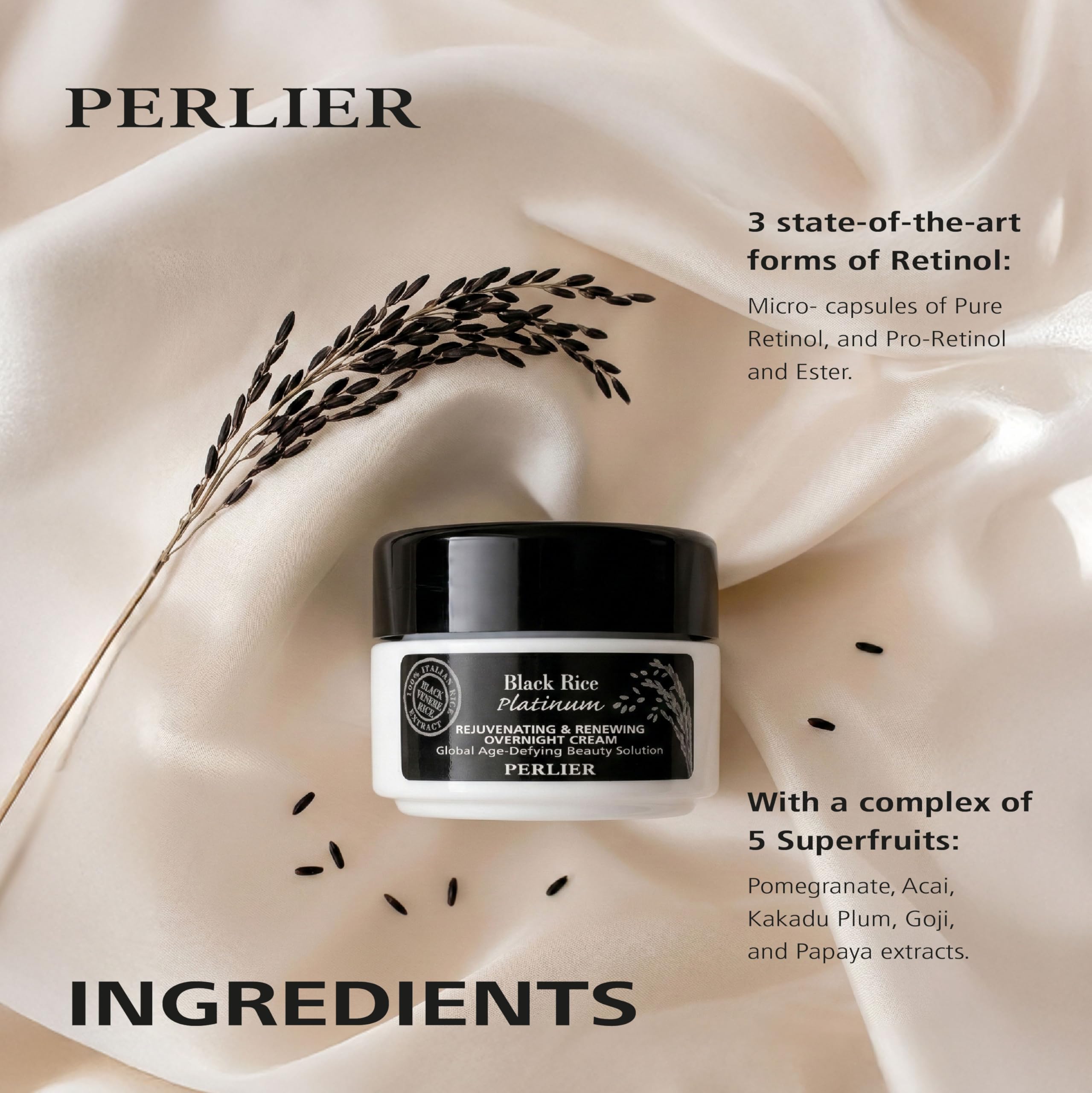 Perlier Platinum Black Rice Rejuvenating & Renewing Overnight Cream, 1.6 fl. oz.