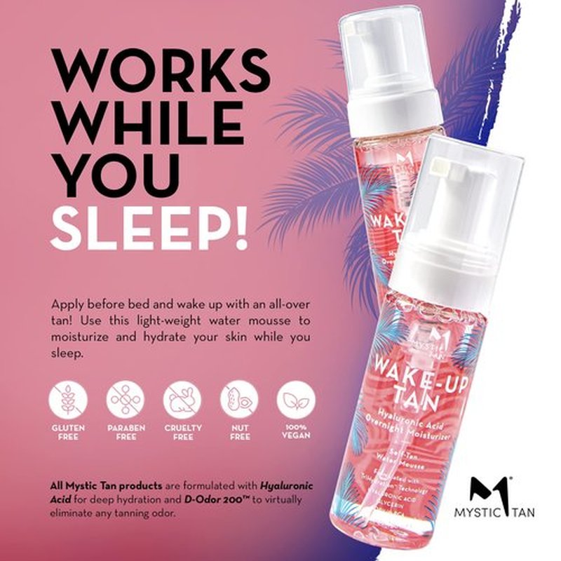 Mystic Tan Wake-Up Tan Hyaluronic Acid Overnight Moisturizer – Self-Tan Water Mousse, Travel Size, 1.7 fl. oz.