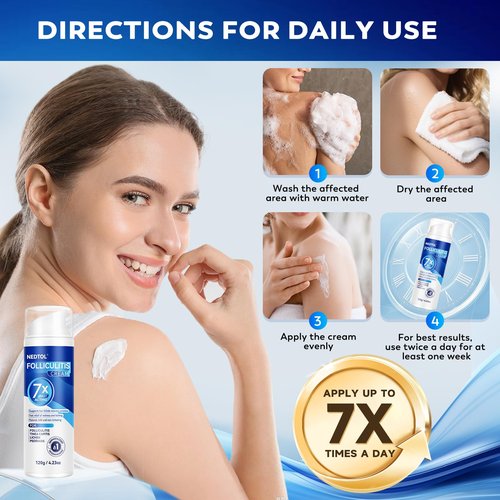 Nedtol Folliculitis Treatment Cream, 7X Fast-Acting Ointment for Scalp, Face & Body, Relieves Itching, Redness & Bumps, Intensive Skin Therapy – 120g