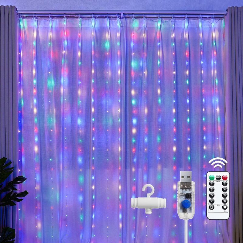 Brightown 300 LED Fairy Curtain Lights - USB Plug-In with 8 Modes | Multicolor Hanging Decor for Bedroom & Weddings