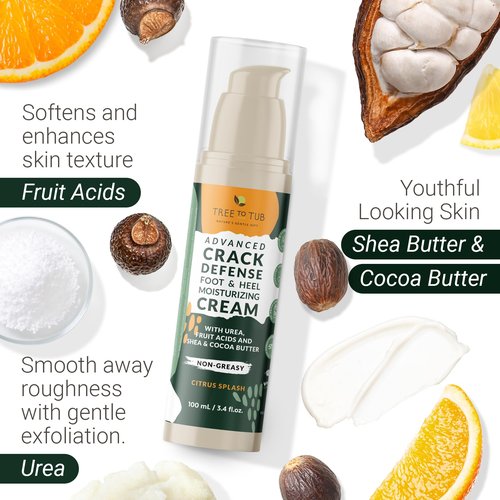 Tree to Tub Foot Cream for Dry Cracked Heels and Feet - Foot Lotion for Dry Cracked Feet, Non-Greasy Moisturizer Urea Cream w/Softening Shea Cocoa Butter, Citrus Foot Care for Women & Men