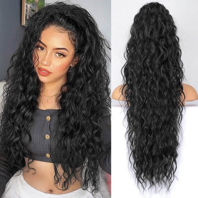 KooKaStyle Ponytail Extension 30 Inch Drawstring Pony Tails Hair Extensions for Women Long Curly Ponytail Synthetic Hairpieces for Daily Use（Black-1B）