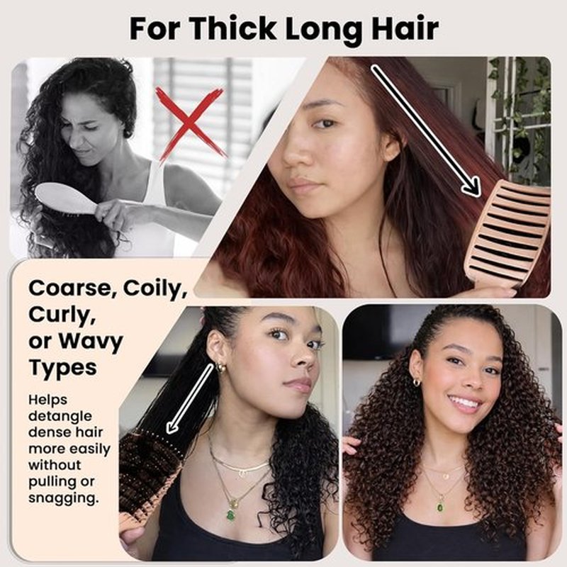 Herstyler Vented Hair Brush - Fast Detangling & Blow Drying - Curved Paddle for Thick, Curly Hair - Peach