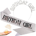 Birthday Girl Sash Headbands for Women Tiara & Crowns for Girls Happy Birthday Party Accessories Favor Cake Topper Venus Silver Black, 3 Pack