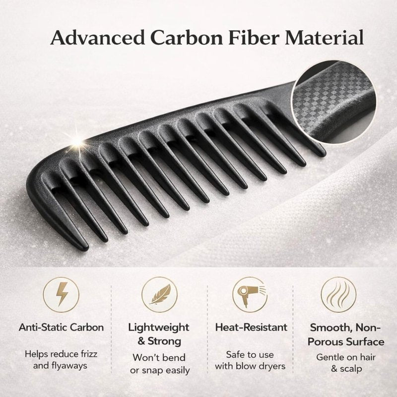 Vivedge Carbon Fiber Hair Comb Set for Curly Hair Woman|Wide Tooth Comb, Parting, Fine Tooth for Detangling, Styling for Natural Fine Straight to Curly, Thick, Wet or Dry Hair (Black-Pink)