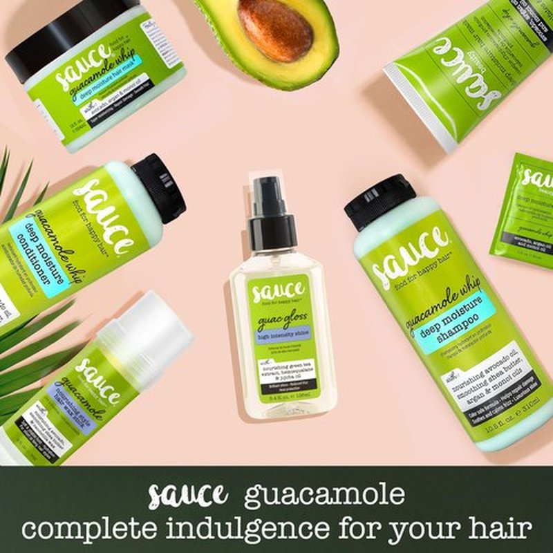 SAUCE BEAUTY Guac Hair Gloss, 3 Fl Oz High Intensity Shine, Jojoba Oil, Green Tea Extract & Squalane to Smooth, Boost Shine & Control Frizz for Sleeker, Softer, More Manageable Hair, Vegan Formula