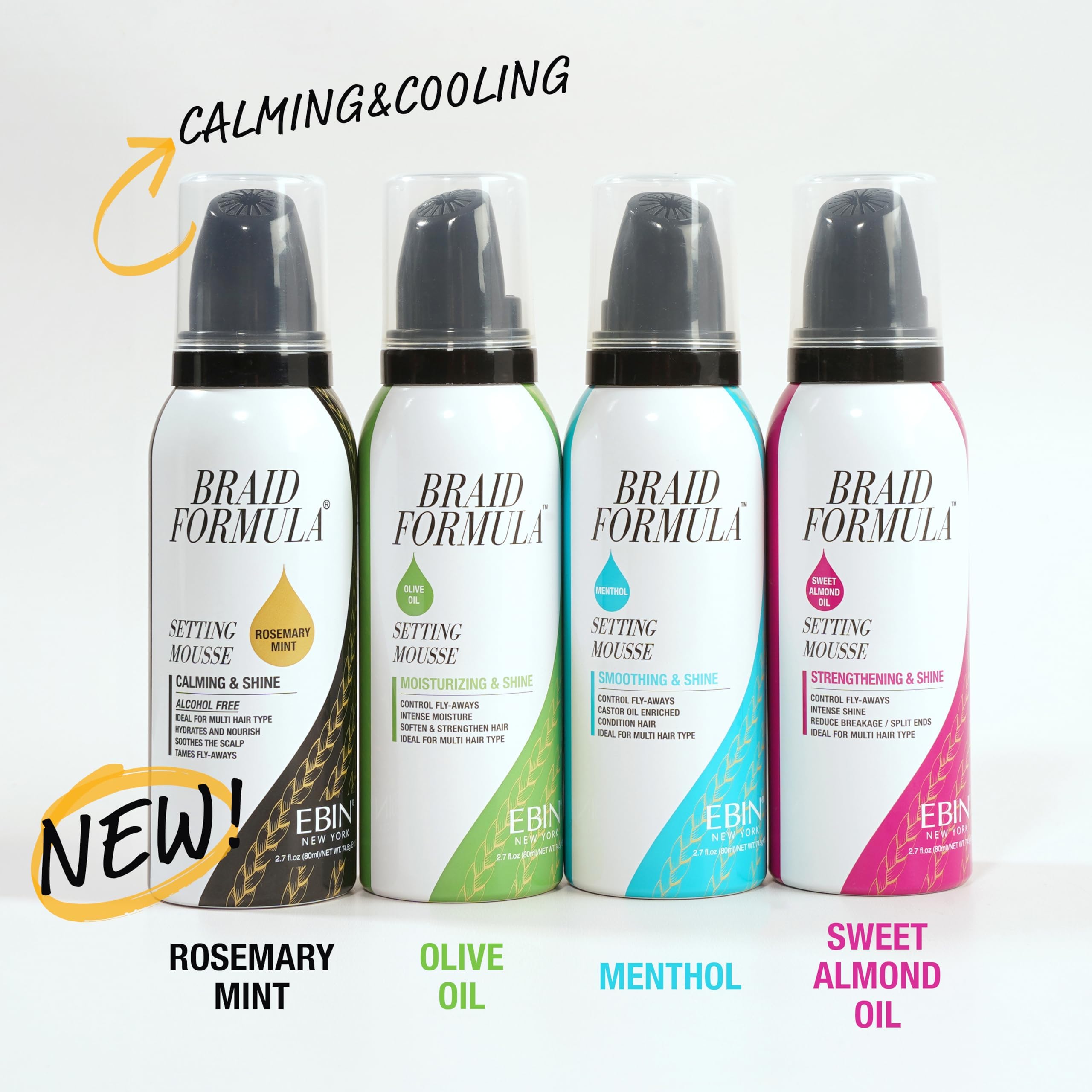 EBIN NEW YORK Braid Formula Setting Mousse (12.49 oz, Rosemary Mint + Biotin)