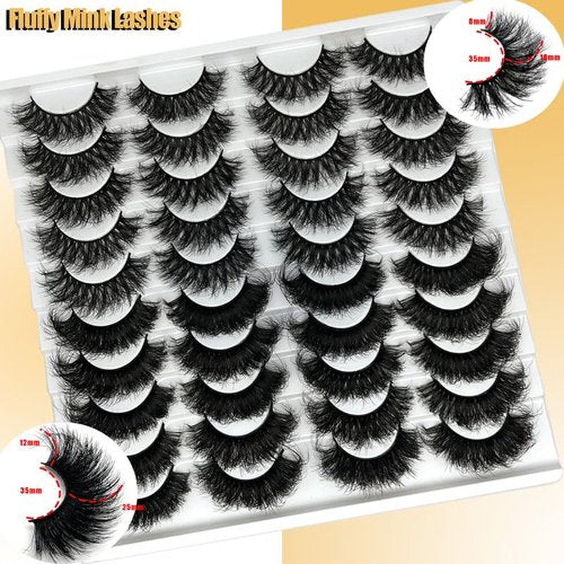 loladook Mink Lashes Pack Strip Dramatic Lashes Fluffy 20mm Long Cat Eye Faux Mink Wispy Volume False Eyelashes Multipack