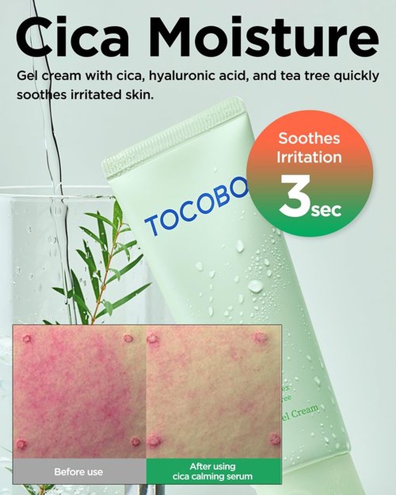 TOCOBO Cica Calming Gel Cream – Korean Vegan Soothing Moisturizer with Cica, Hyaluronic Acid & Tea Tree – Lightweight Non-Sticky Pudding Gel for Sensitive Skin, 24-Hour Hydration Barrier, 2.37 oz.