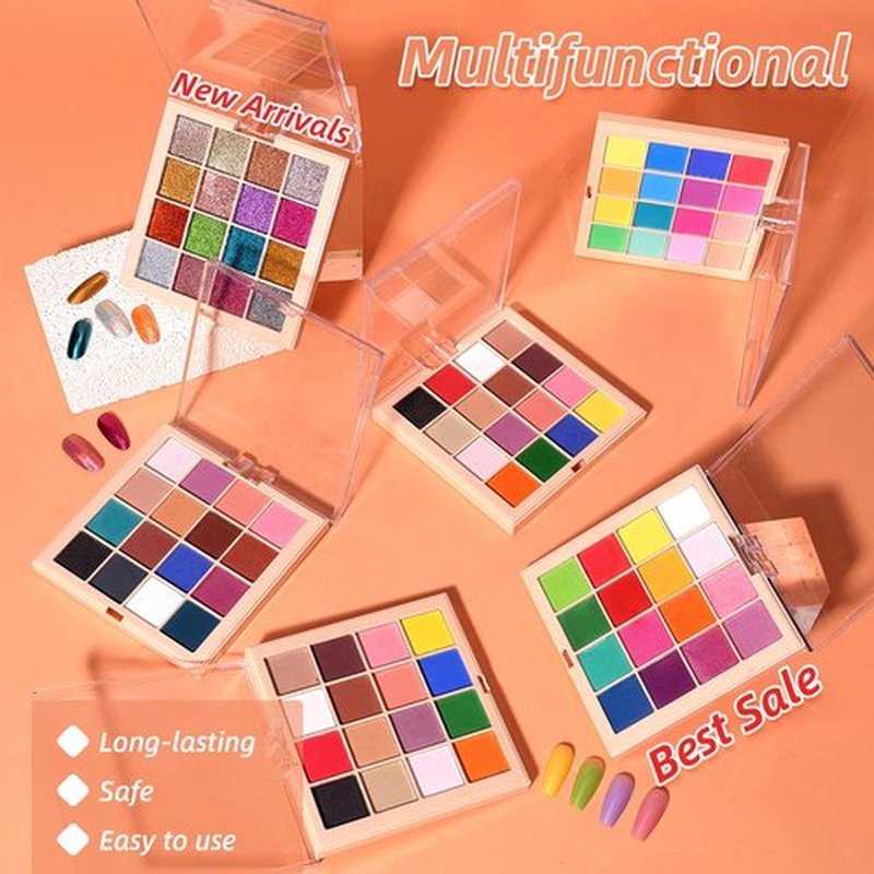 Nail Pigment Powder Palette Set, 16 Colors Ombre Nail Powder Palette with 100pcs Sponges & Tweezers French Aura Nails Ombre Nail Brush Nail Long-lasting Manicure Art DIY Accessories