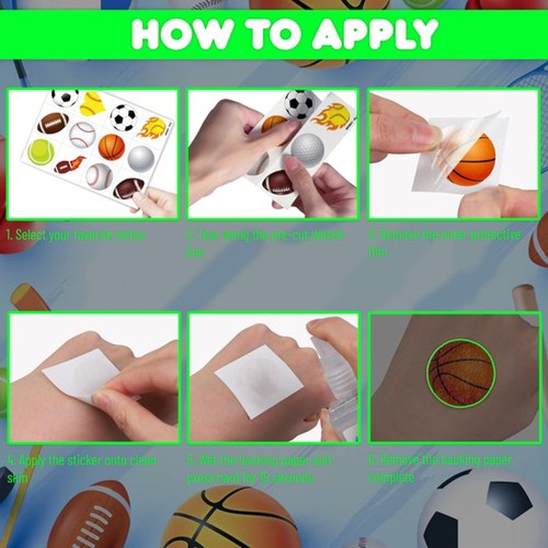 96 PCS Sports Ball Pre-Cut Temporary Tattoos Themed Birthday Party Decorations Favors Supplies Decor Basketball Football Baseball Soccer Tattoo Stickers Gifts For Boys Girls Class Prizes (Luminous)