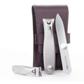 GERMANIKURE Nail Clippers and Glass Nail File Set in Dark Purple Leather Case - Made in Solingen Germany of FINOX Stainless Steel, Glass Nail Care Supplies Made in Czech Republic