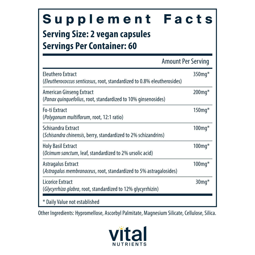 Vital Nutrients Energy Plus - Nonstimulatory Herbal Energy Support - Promotes Mental & Physical Stamina - Adaptogenic Support for Stress - Gluten, Dairy, Soy Free - Non-GMO - 120 Capsules