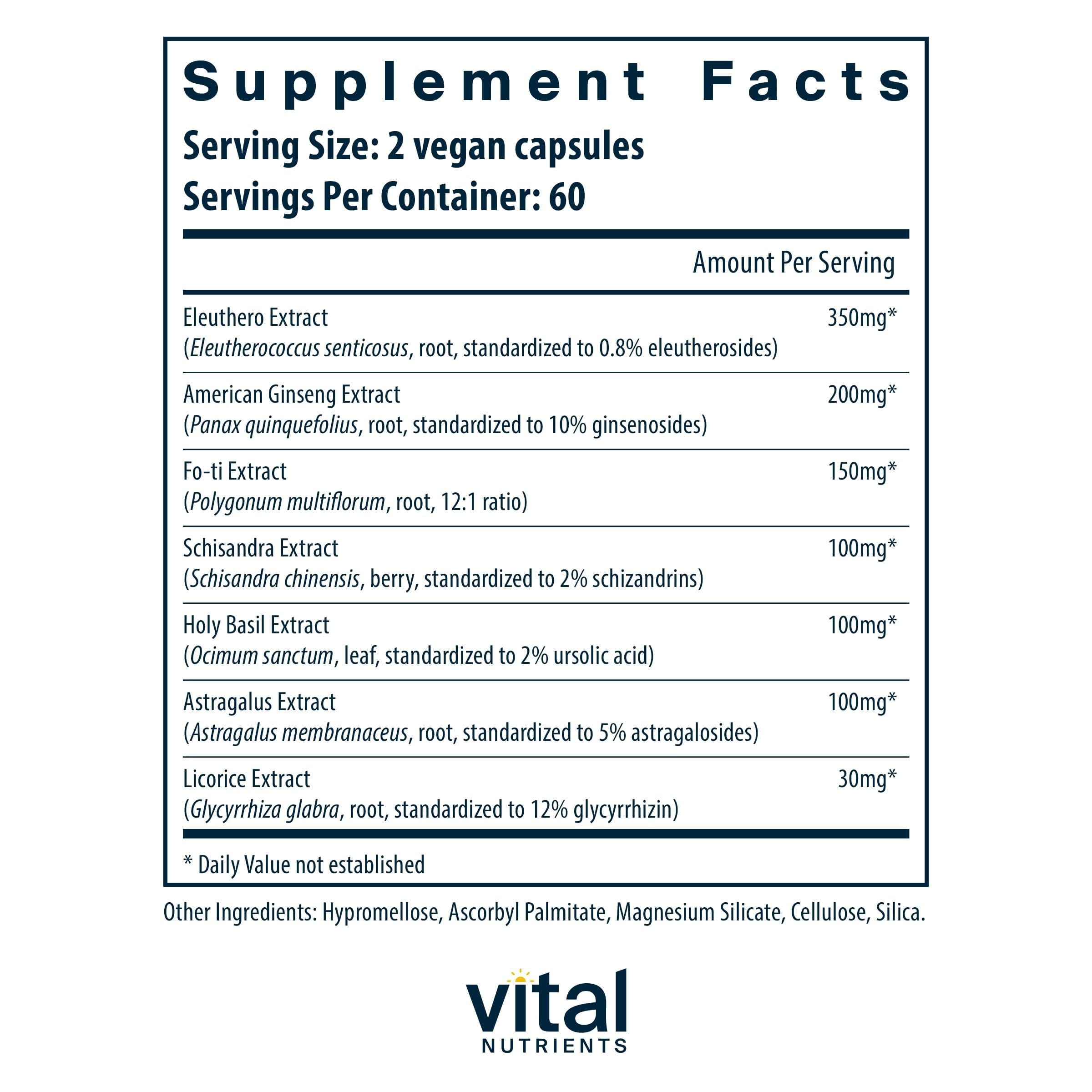 Vital Nutrients Energy Plus - Nonstimulatory Herbal Energy Support - Promotes Mental & Physical Stamina - Adaptogenic Support for Stress - Gluten, Dairy, Soy Free - Non-GMO - 120 Capsules