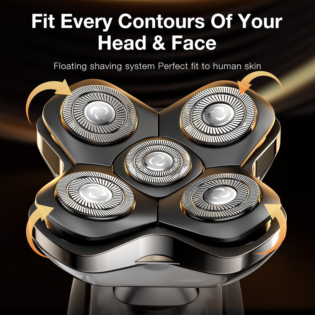 5D Head Shavers for Bald Men - 6 in 1 kensen Upgraded Magnetic Head Body Shaver for Mens, Christmas Gift Wet/Dry Bald Head Shavers for Men IPX6 Waterproof LED Display USB-C Charge Head Razors for Bald
