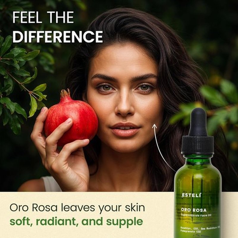 ESTELÍ Oro Rosa Supercriticals Face Oil - Antioxidant-Rich Hydrating Essence with Rosehip & Sea Buckthorn - Vegan & Fast-Absorbing