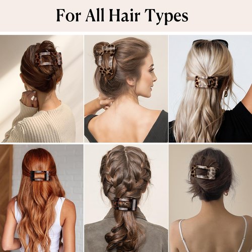 4 PCS Flat Hair Clips - French Rectangle Lay Down Claw Clips for Women Girls, Strong Hold Square Hair Accessories for Thick Thin Hair, Comfortable Curved Design for Lying, Driving and More (Tortoise)