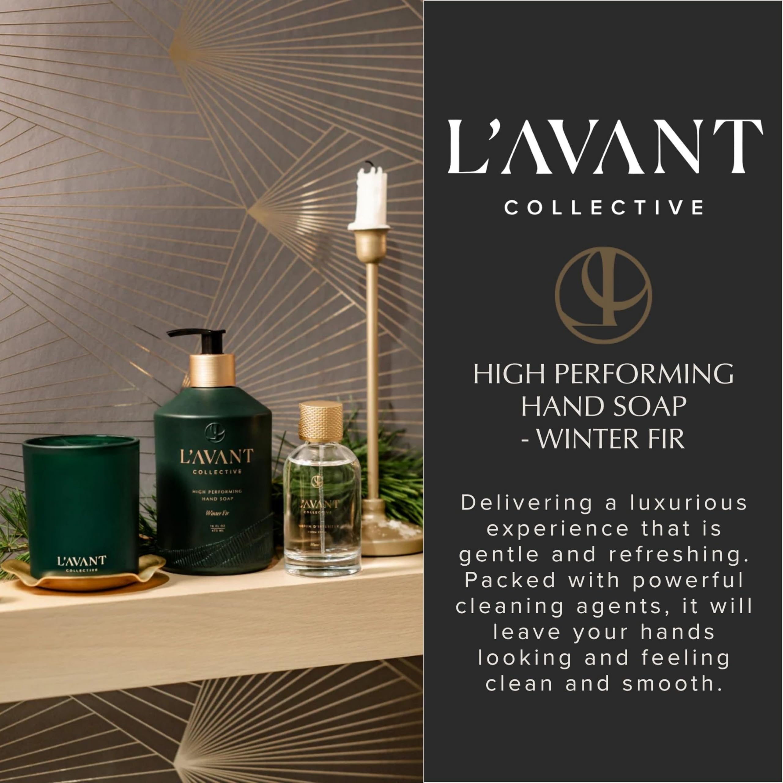 L'AVANT Collective Natural Luxury Hand Soap | Plant-Based, Non-Toxic & Moisturizing, Safe for Kids & Pets, Refillable Glass Bottle with Pump, 16 Fl Oz, Bathroom & Kitchen | Winter Fir