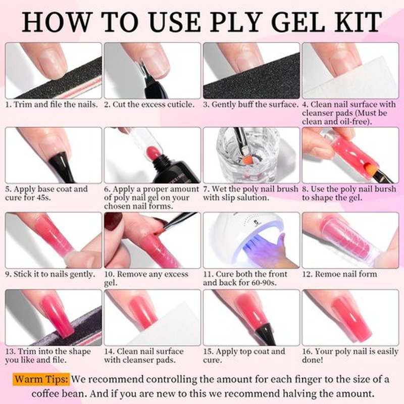 Clara Colors Poly Gel Nail Kit, 12 Colors Clear Jelly Nude Pink Poly Extension Gel Nail Kit with 48W UV Lamp All In One Polygel Nail Kit Starter Kit with Slip Solution and Tools for Nail Art DIY