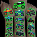 96PCS Monster Truck Pre-Cut Temporary Tattoos for Kids - Super Cute Birthday Party Supplies, Favors, and Decorations - Fake Tattoos Stickers for Boys, School Rewards, and Gifts (Glow in the dark)