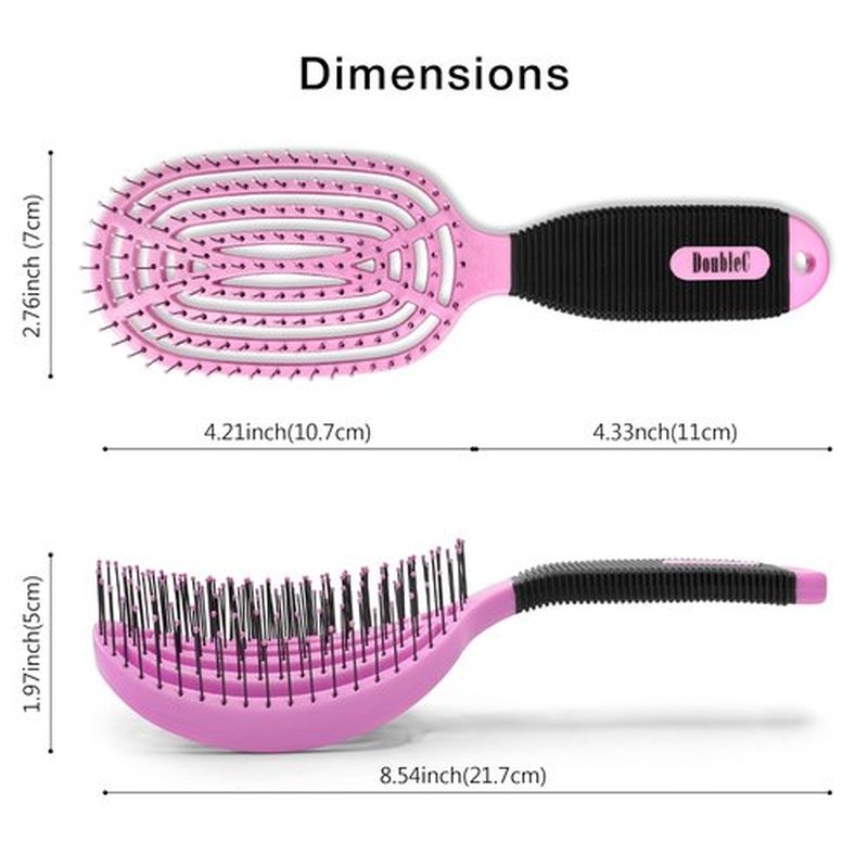 NuWay DoubleC Detangling Hair Brush - Patented Scalp Care Brush for Gentle Detangling & Volume Styling (Rose Pink)