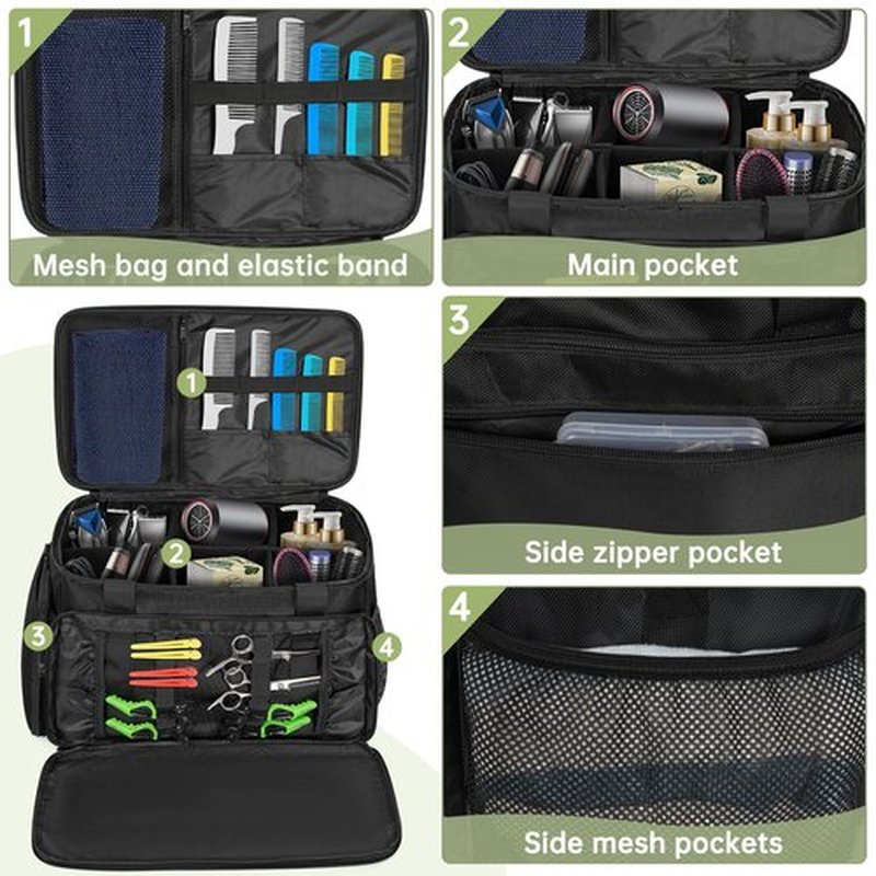 TORIBIO Large Capacity Hairdresser Bag with Adjustable Dividers, Barber Carrying Bag Barber Travel Case Organizer for Clippers and Supplies, Holds Various Hair Cutting Tools