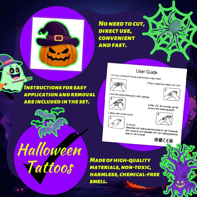 winthrop 240 Pcs Luminous Halloween Temporary Tattoos for Kids, Individually Wrapped Glow In the Dark Waterproof Safety Tattoos,Trick or Treat, Best Choice for Halloween Candy Bag, 60 Designs